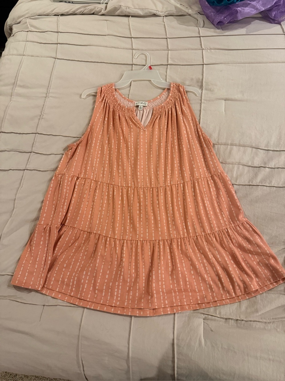 Sleeveless Tiered Coral Peasant Tunic - Size XL